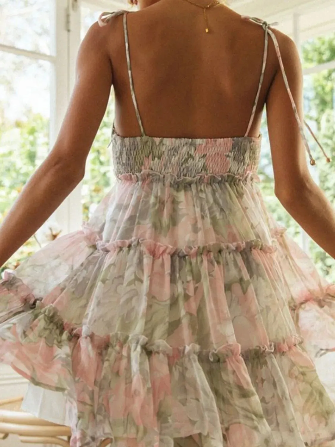 Frill Printed Square Neck Mini Cami Dress