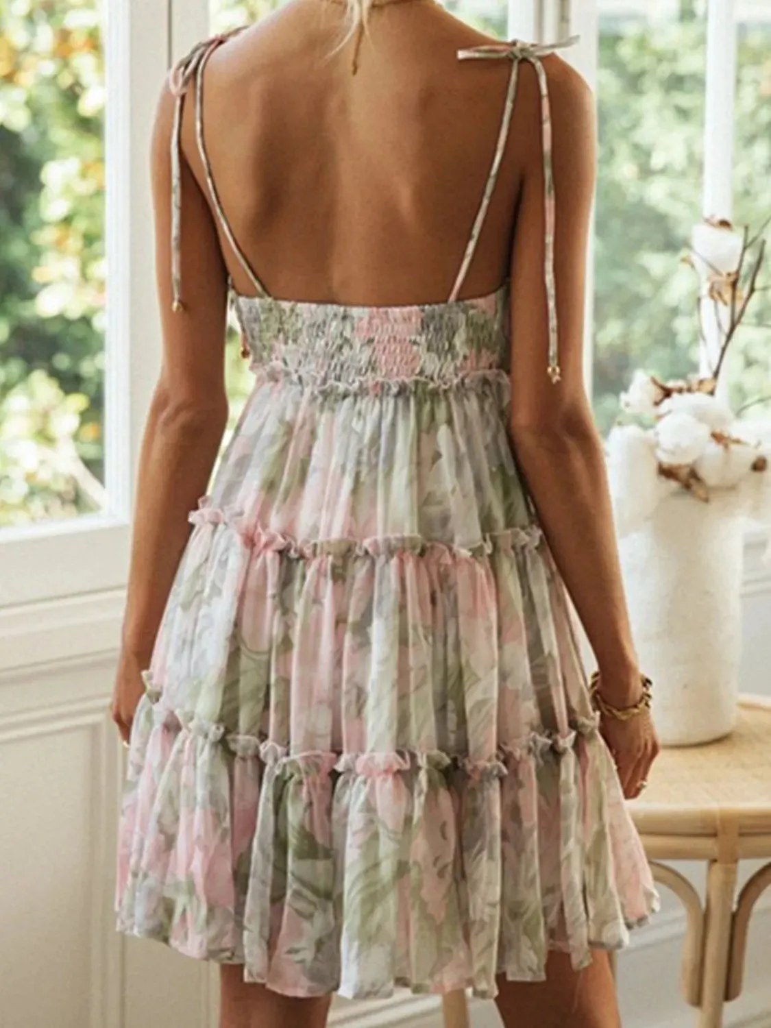 Frill Printed Square Neck Mini Cami Dress
