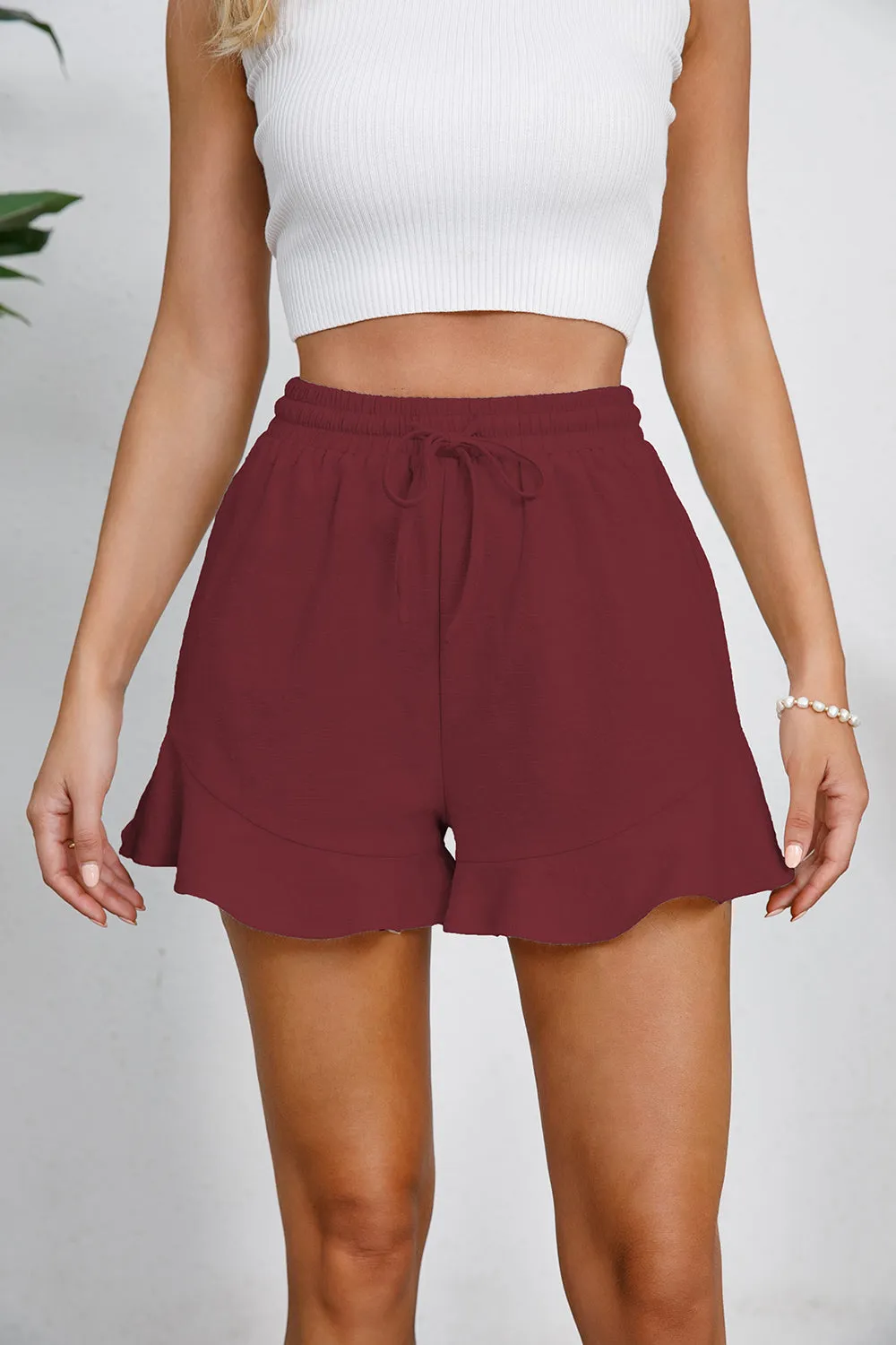 Full Size Ruffle Hem Cotton Shorts – Playful Comfort with a Feminine Twist - SALE