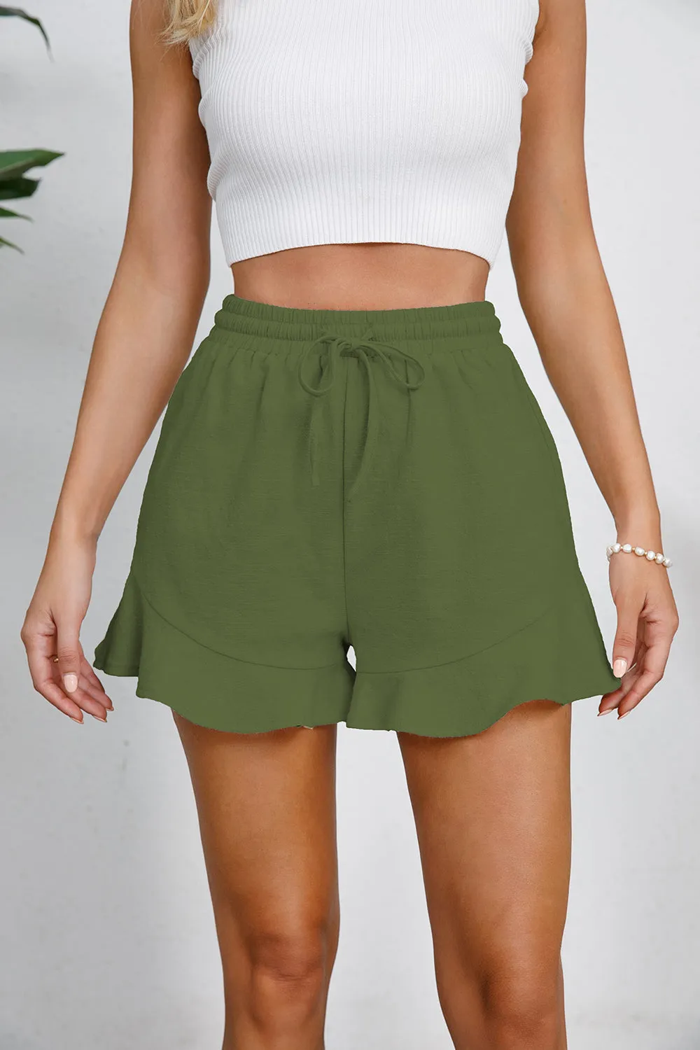 Full Size Ruffle Hem Cotton Shorts – Playful Comfort with a Feminine Twist - SALE