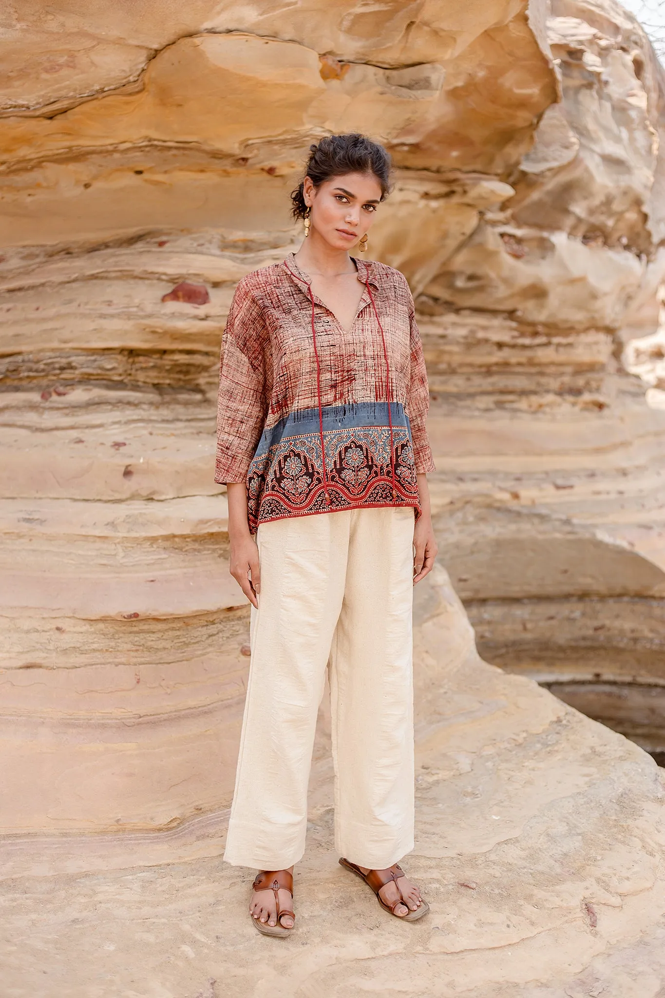 Garima Pant in Natural Stripe Honeycomb