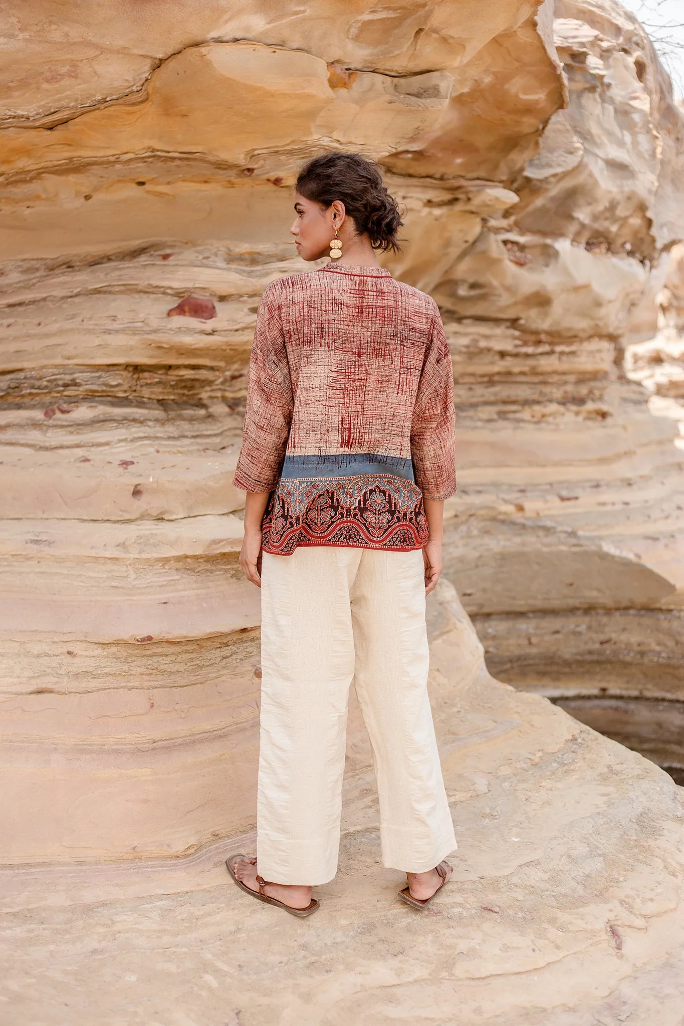 Garima Pant in Natural Stripe Honeycomb