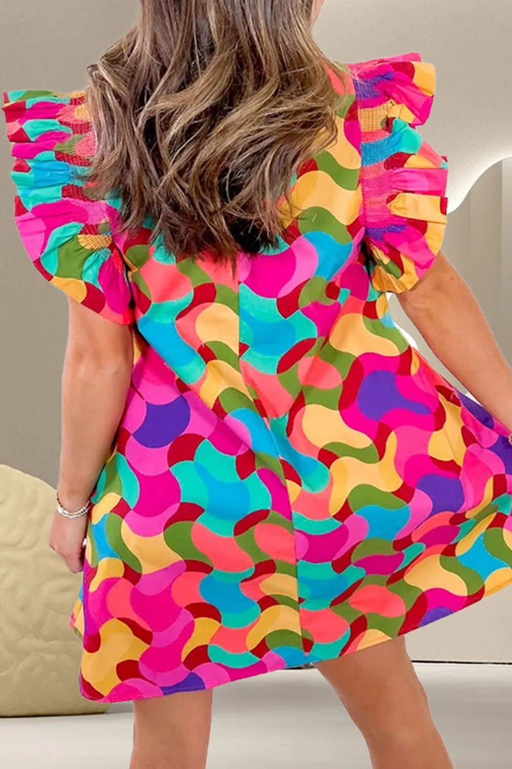 Gemma Contrast Print Round Neck Cap Sleeve Mini Dress