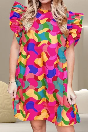 Gemma Contrast Print Round Neck Cap Sleeve Mini Dress
