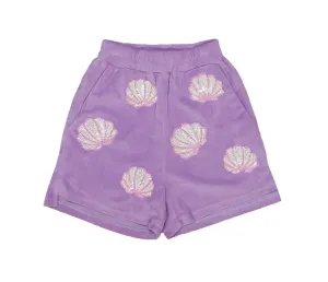 Girls Lavender Terry Cloth Seashell Shorts