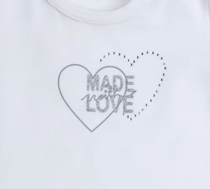 Girls Super Soft White "Made With Love" T Shirt