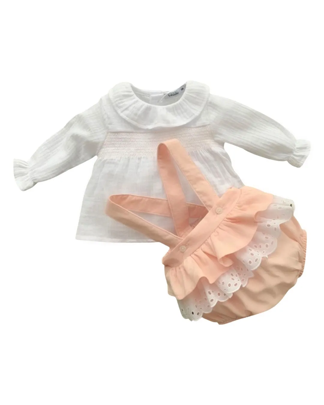 Girls White & Coral Ruffle Set