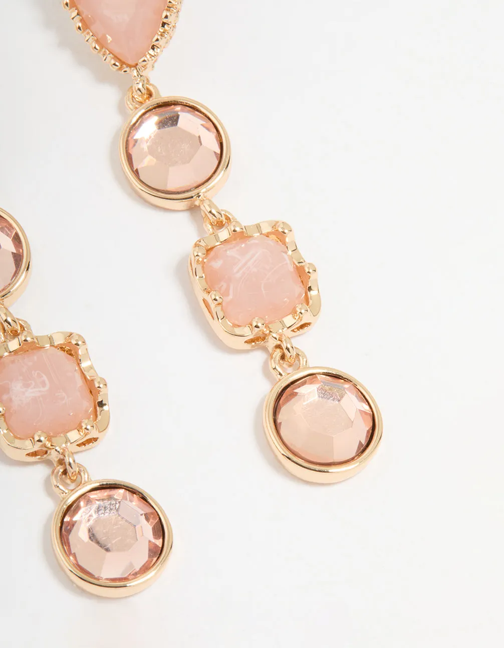 Gold Pink Molten Textured Drop Earrings