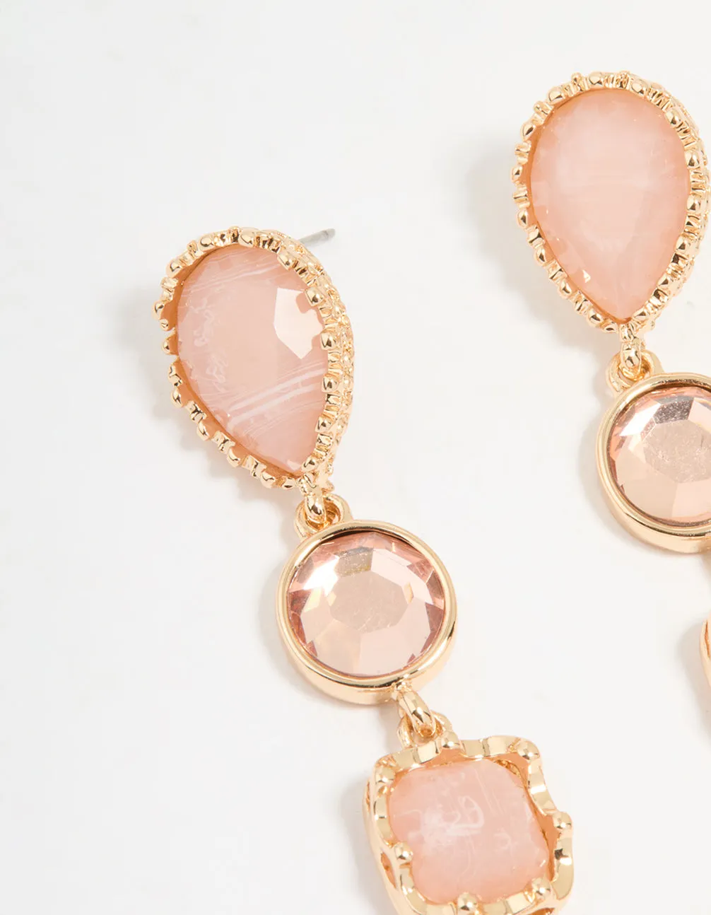 Gold Pink Molten Textured Drop Earrings