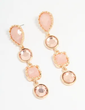 Gold Pink Molten Textured Drop Earrings