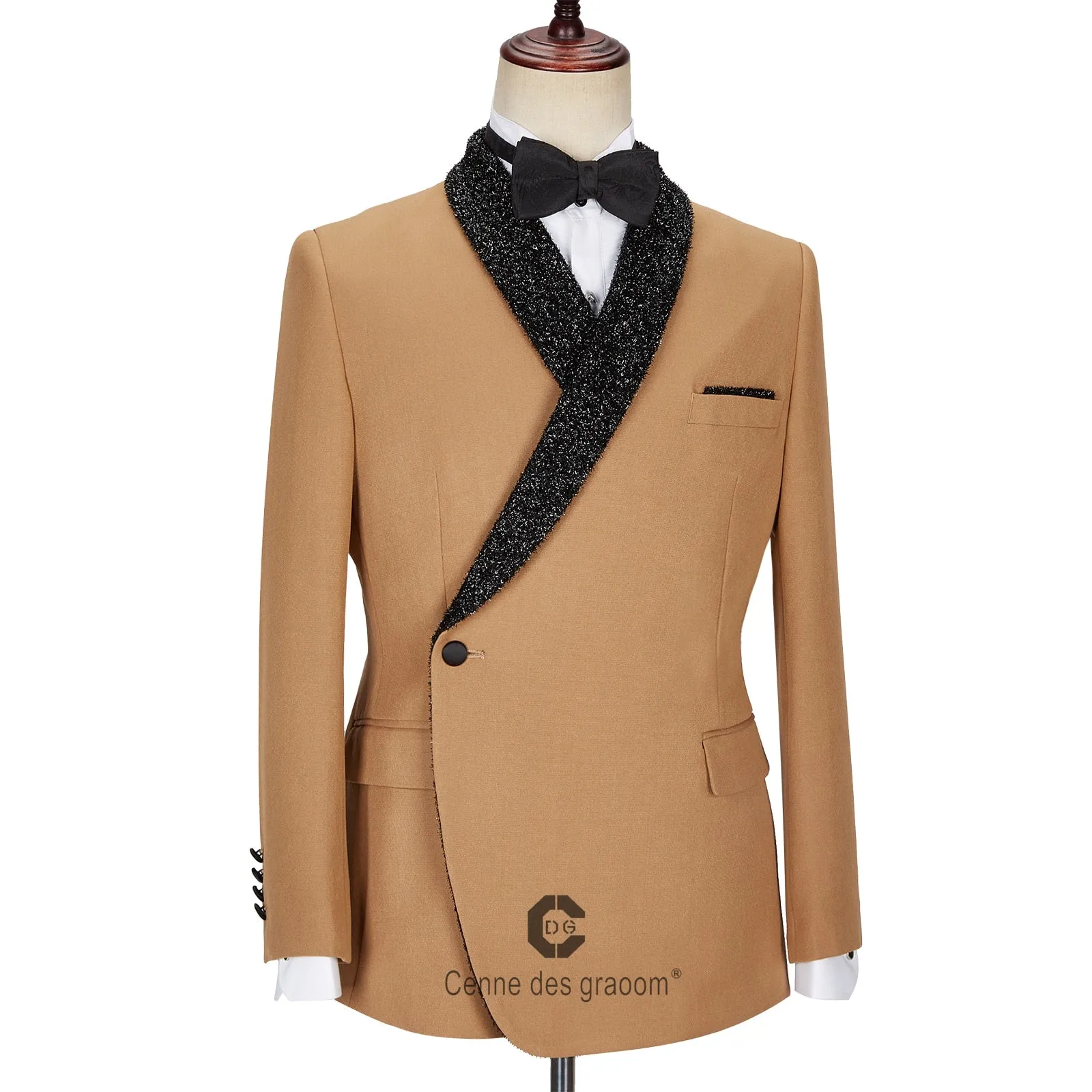 GRAOOM LATEST COAT DESIGN MEN SUITS TAILOR-MADE TUXEDO 2 PIECES KHAKI BLAZERS WEDDING PARTY SINGER GROOM COSTUME HOMME