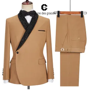 GRAOOM LATEST COAT DESIGN MEN SUITS TAILOR-MADE TUXEDO 2 PIECES KHAKI BLAZERS WEDDING PARTY SINGER GROOM COSTUME HOMME
