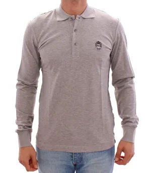 Gray Long Sleeve Polo Sweater Pullover