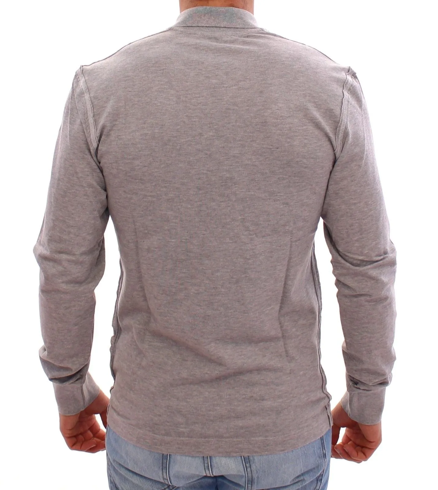 Gray Long Sleeve Polo Sweater Pullover
