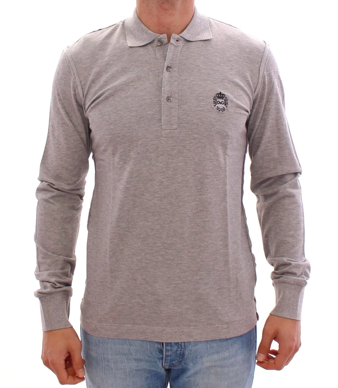 Gray Long Sleeve Polo Sweater Pullover