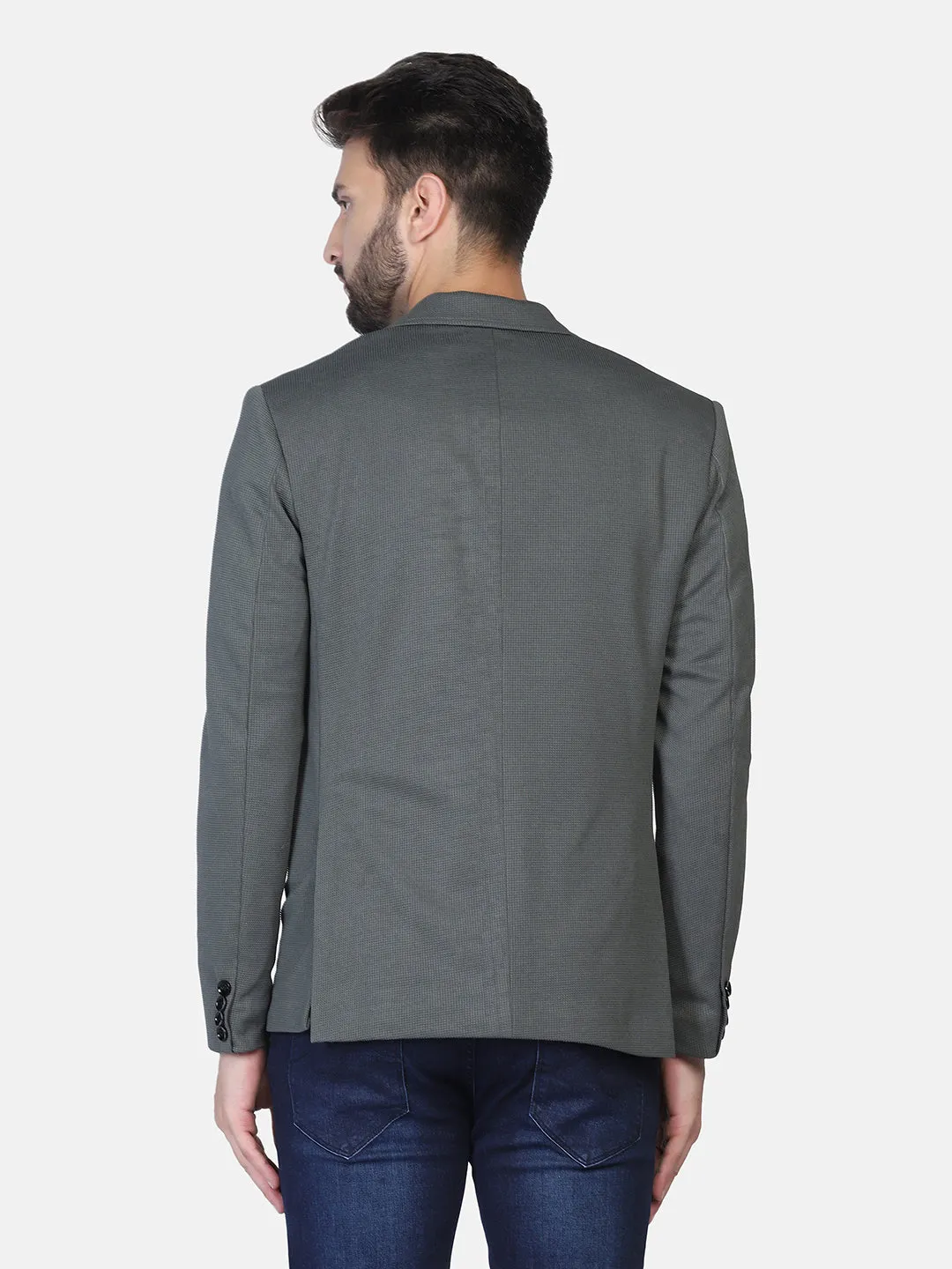 Green Textured Stretchable Blazer