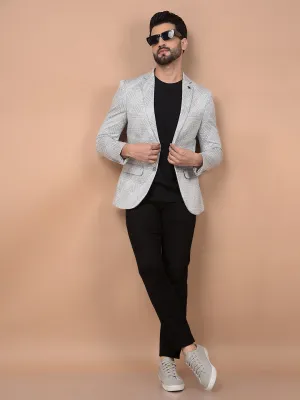 Grey Jacquard Single Breasted Blazer