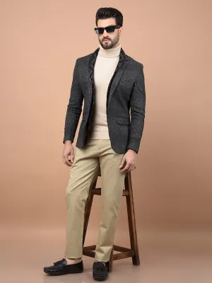 Grey Jacquard Single Breasted Blazer