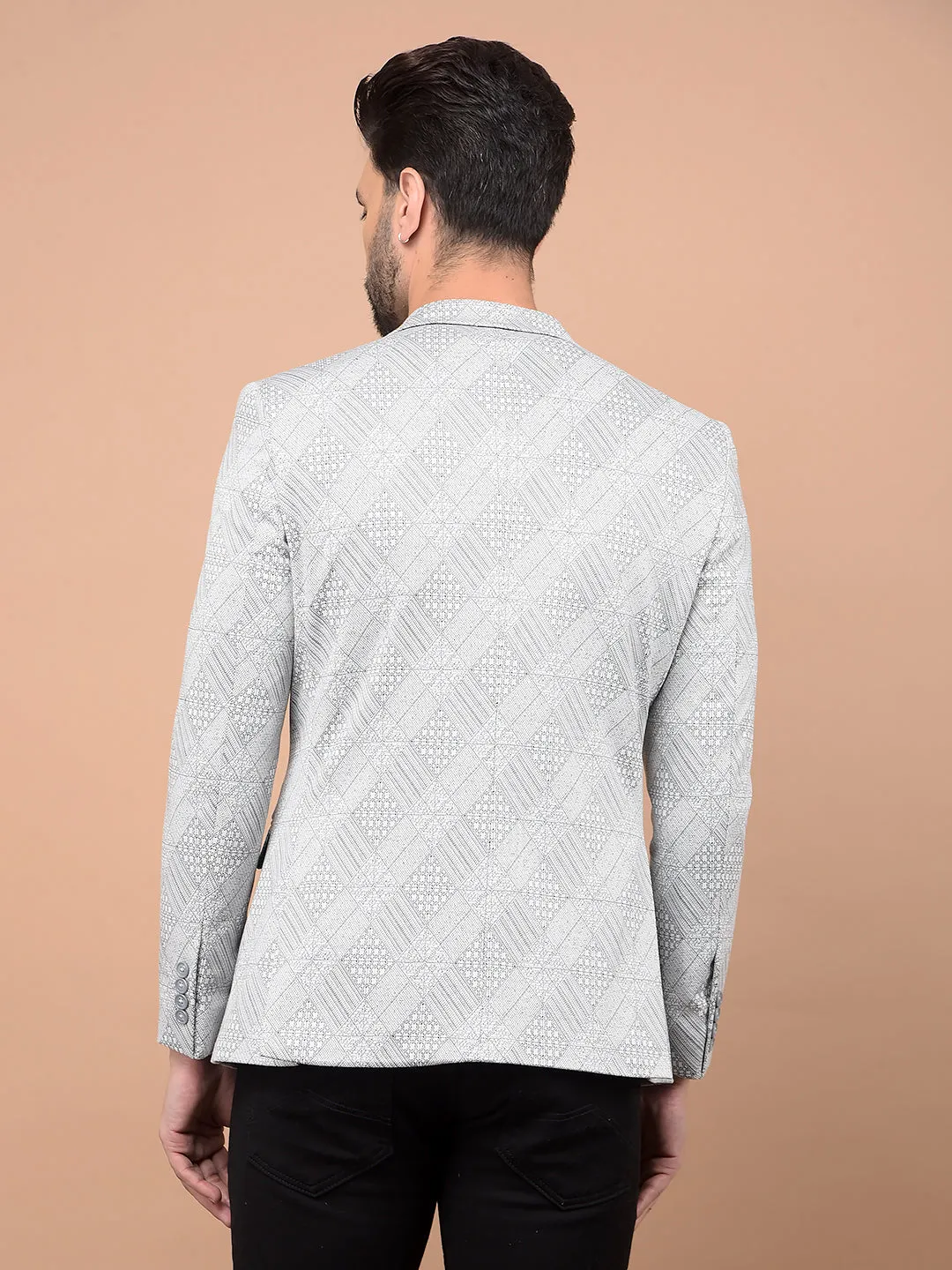 Grey Jacquard Single Breasted Blazer