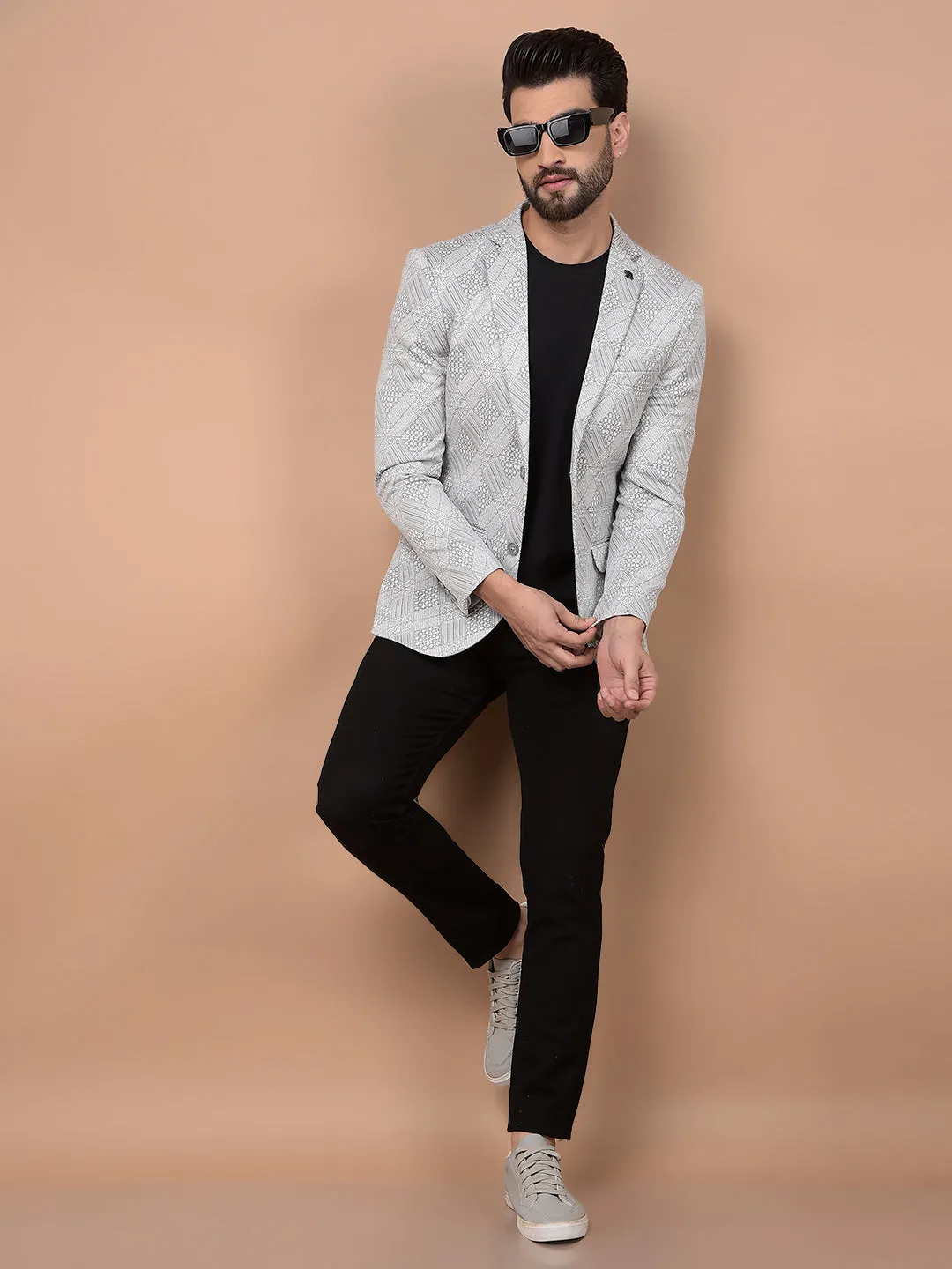 Grey Jacquard Single Breasted Blazer