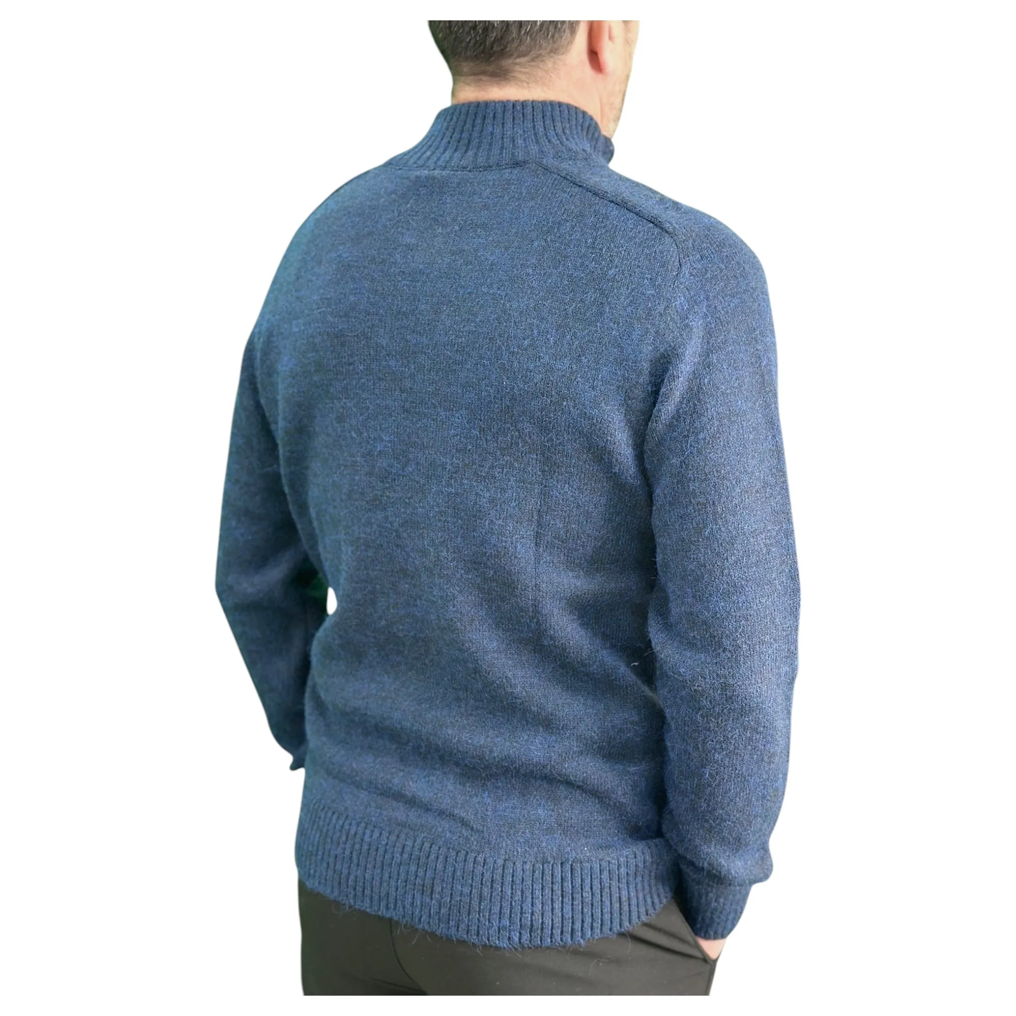 Gunky Winter Crew Neck Sweater- 100% Wool -  Navy Blue - with Light Gray