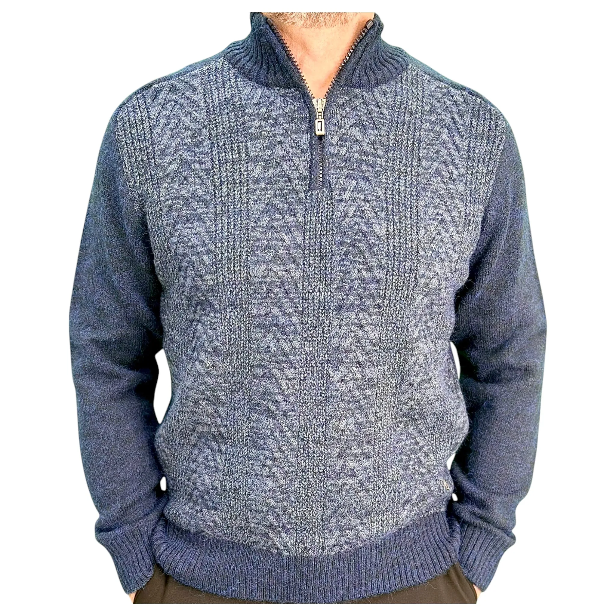 Gunky Winter Crew Neck Sweater- 100% Wool -  Navy Blue - with Light Gray