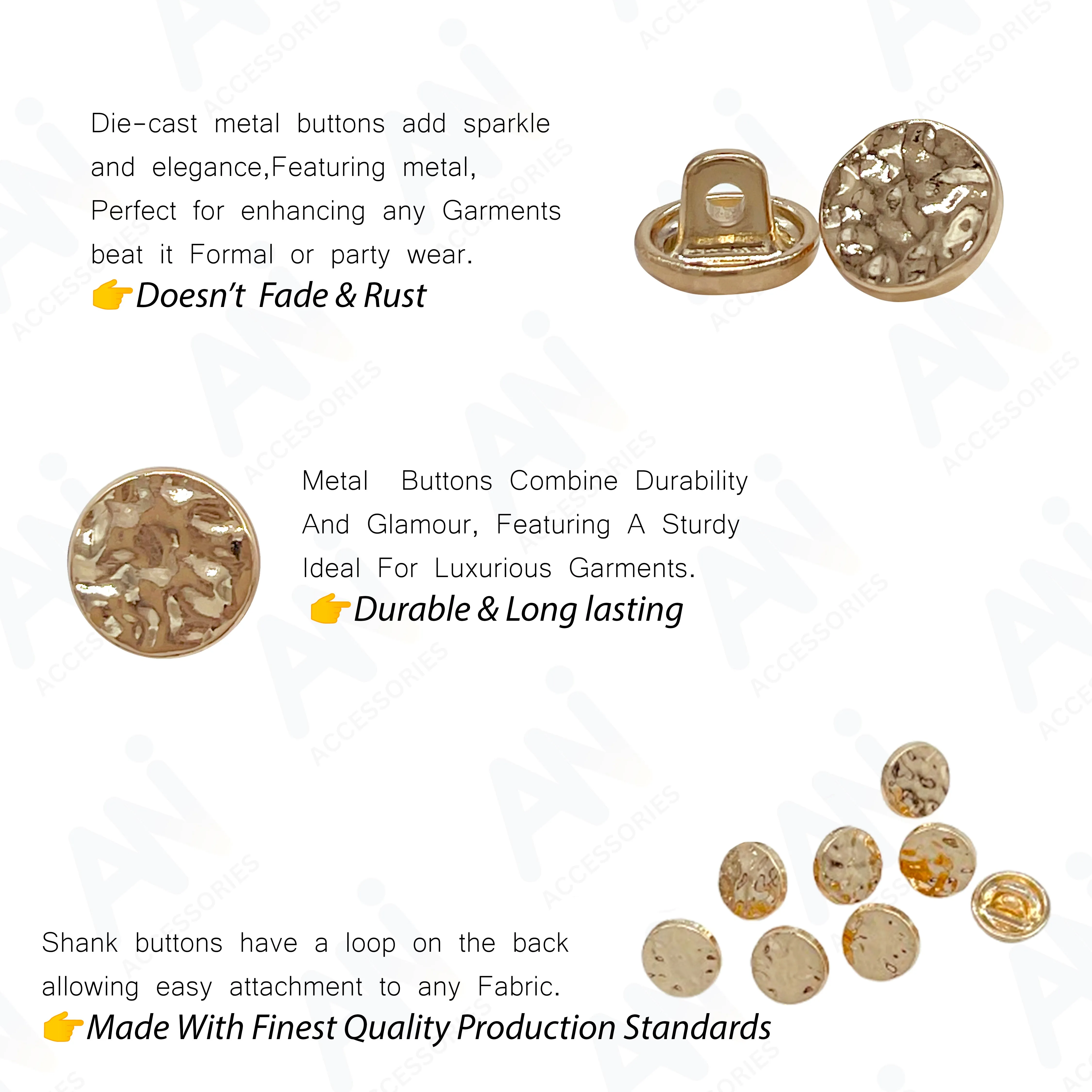 Hammered Tone Metal Button with Textured Finish