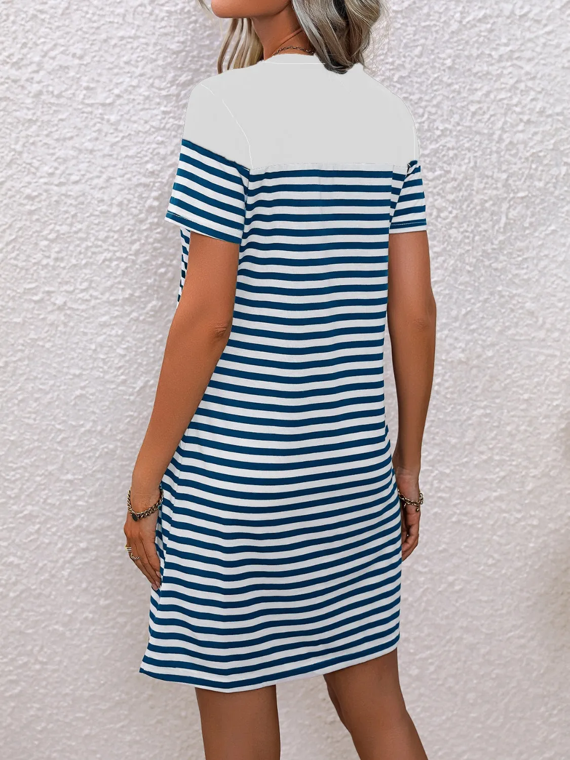 Harris Striped Round Neck Short Sleeve Mini Tee Dress