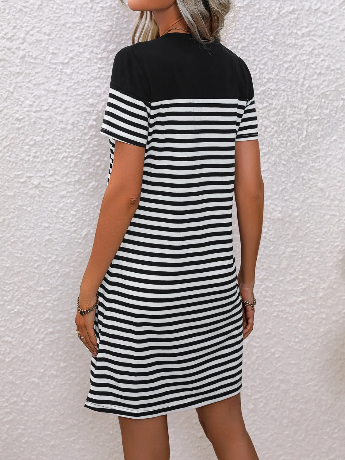 Harris Striped Round Neck Short Sleeve Mini Tee Dress