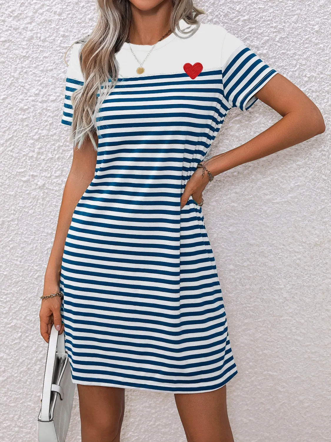 Harris Striped Round Neck Short Sleeve Mini Tee Dress