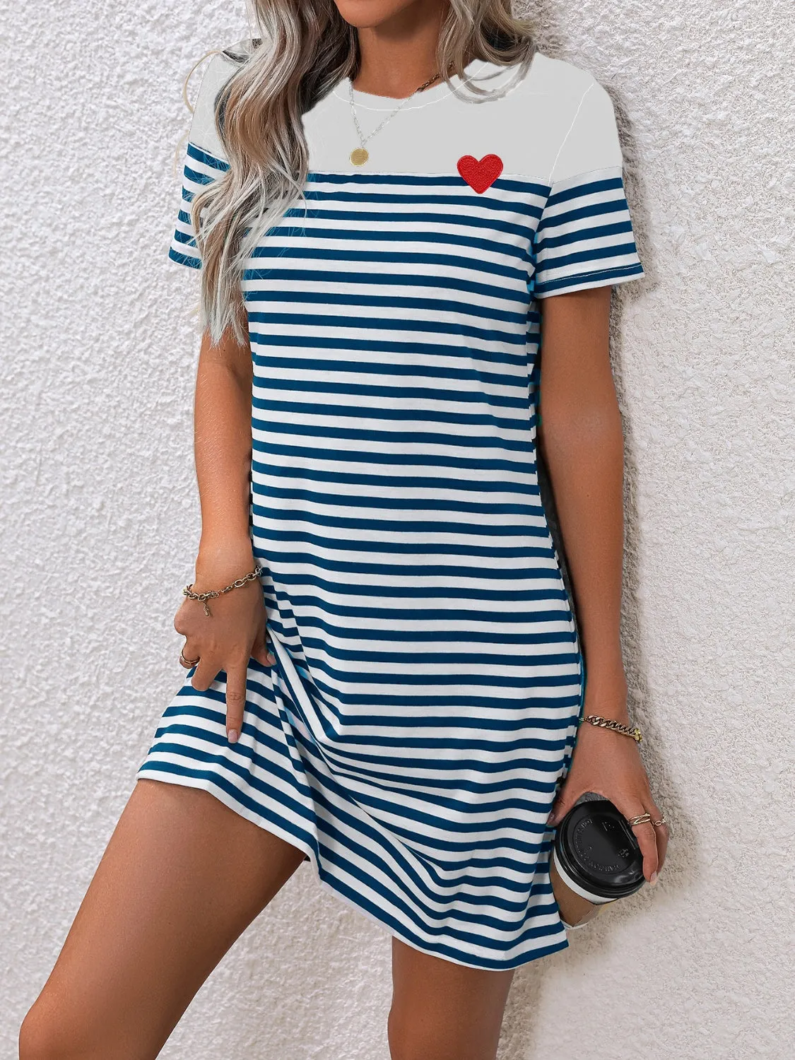 Harris Striped Round Neck Short Sleeve Mini Tee Dress