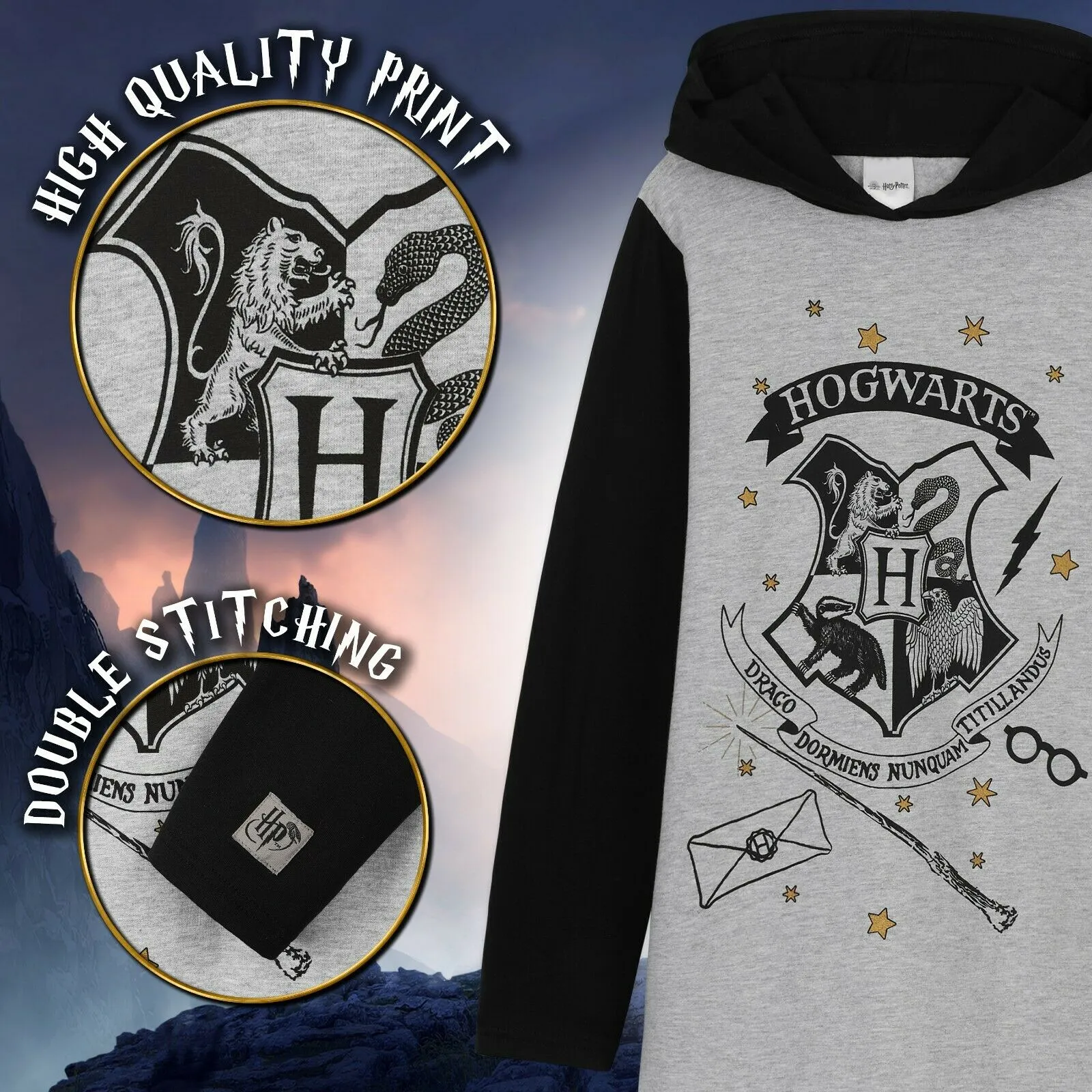Harry Potter Grey Hoodie Dress for Girls and Teens, Cotton Oversized Jumper