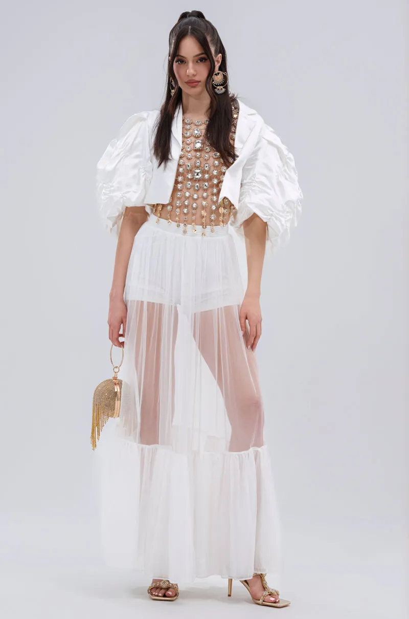 HERE FOR A GOOD TIME RUFFLE SLEEVE BLAZER