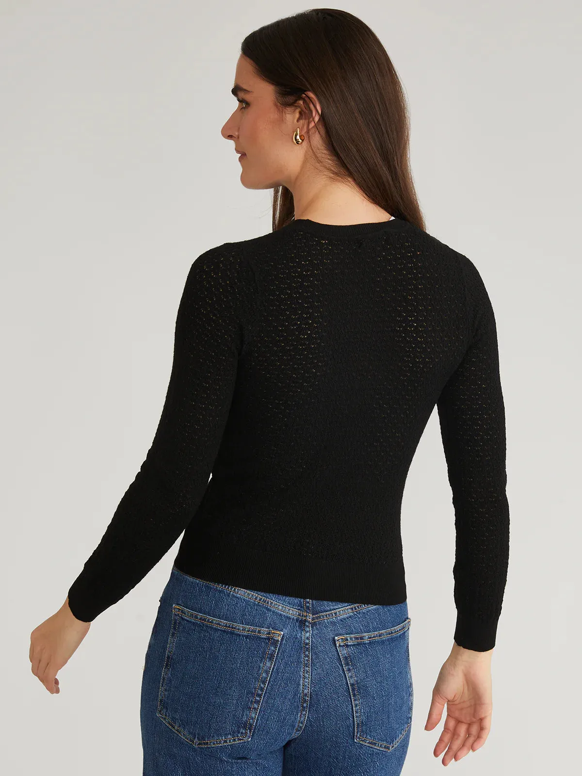 Holly Pointelle Crewneck Pullover - Black