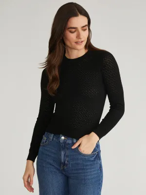 Holly Pointelle Crewneck Pullover - Black
