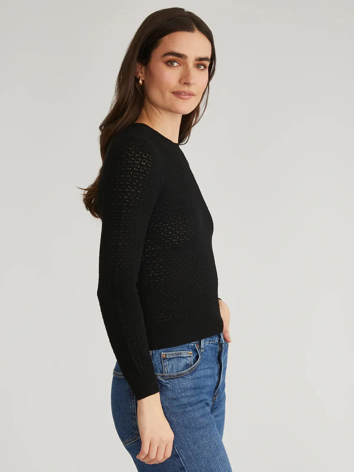 Holly Pointelle Crewneck Pullover - Black