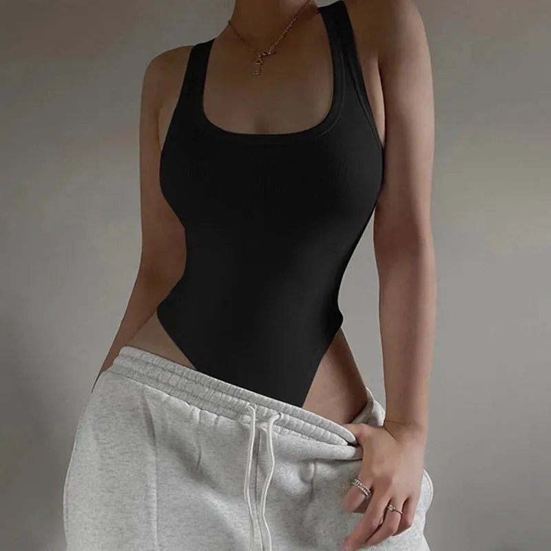Hot Summer Sleeveless Knit Bodysuit – Sexy Off-Shoulder Halter Top for Women Clubwear