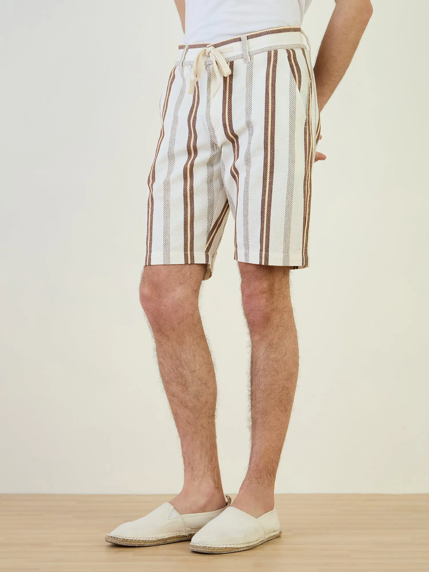 Iconic Men Beige Regular Fit Textured Shorts