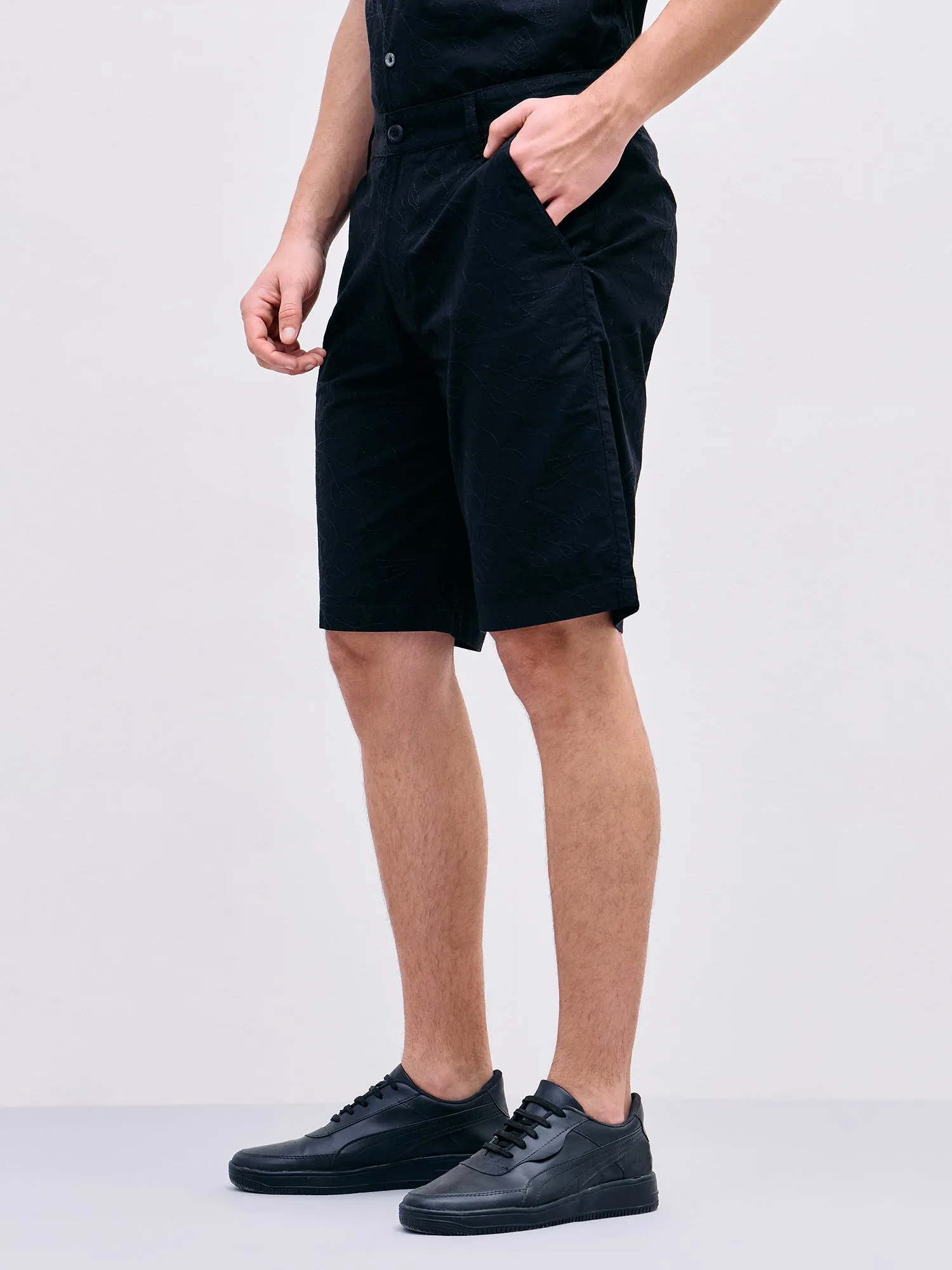 Iconic Men Black Regular Fit Textured Shorts
