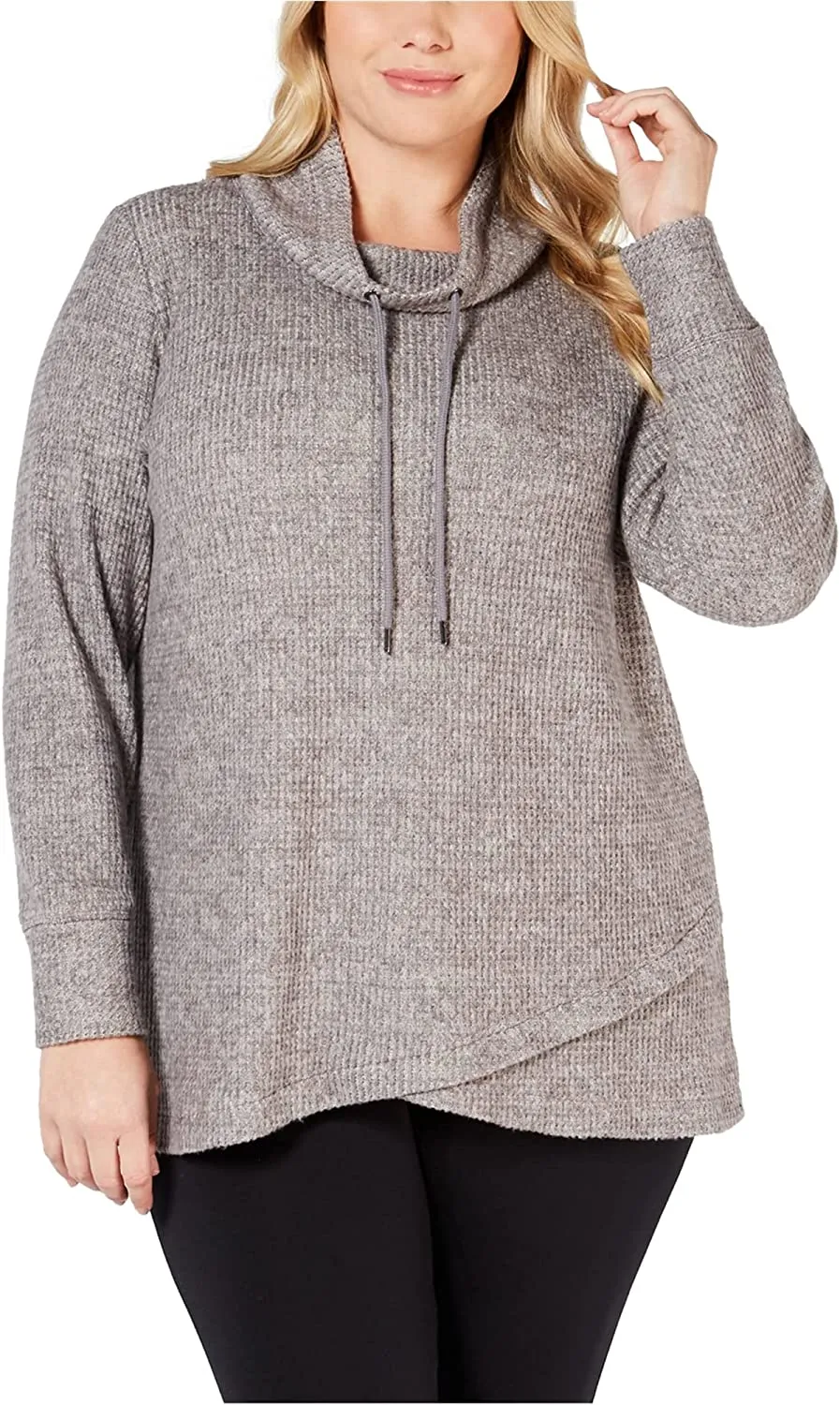 Ideology Womens Plus Cowl Neck Heathered Pullover Sweater Gray 2X