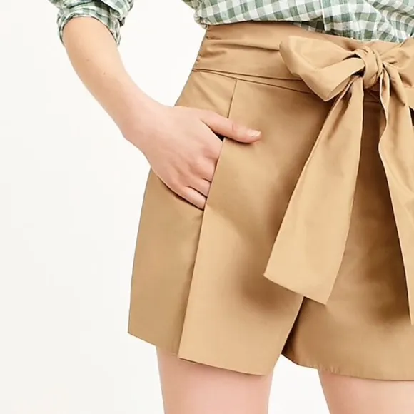 J. Crew Tie-Waist Short in Cotton Poplin-Soft Pink