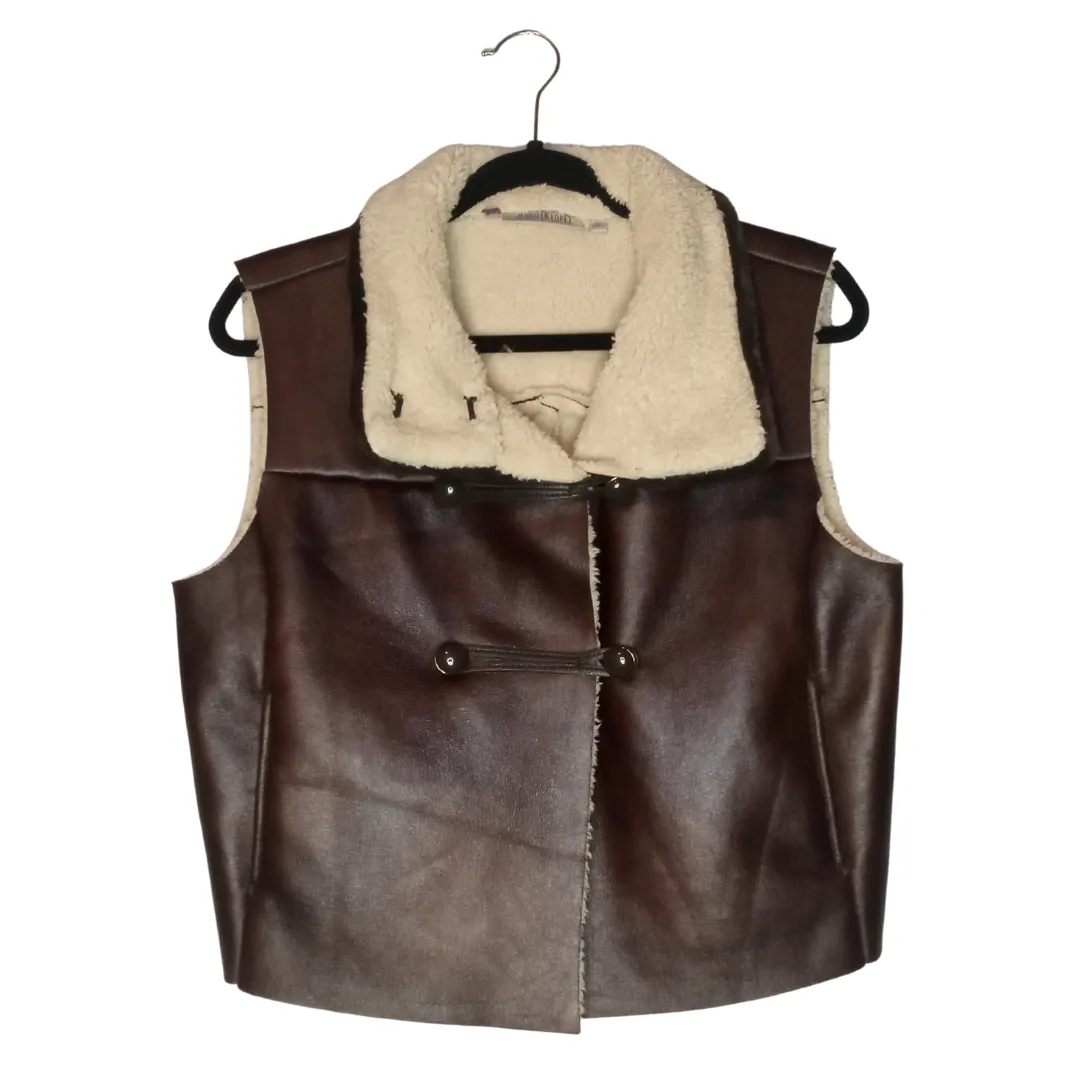 Jennifer Lopez Faux Leather Sherpa-Lined Vest