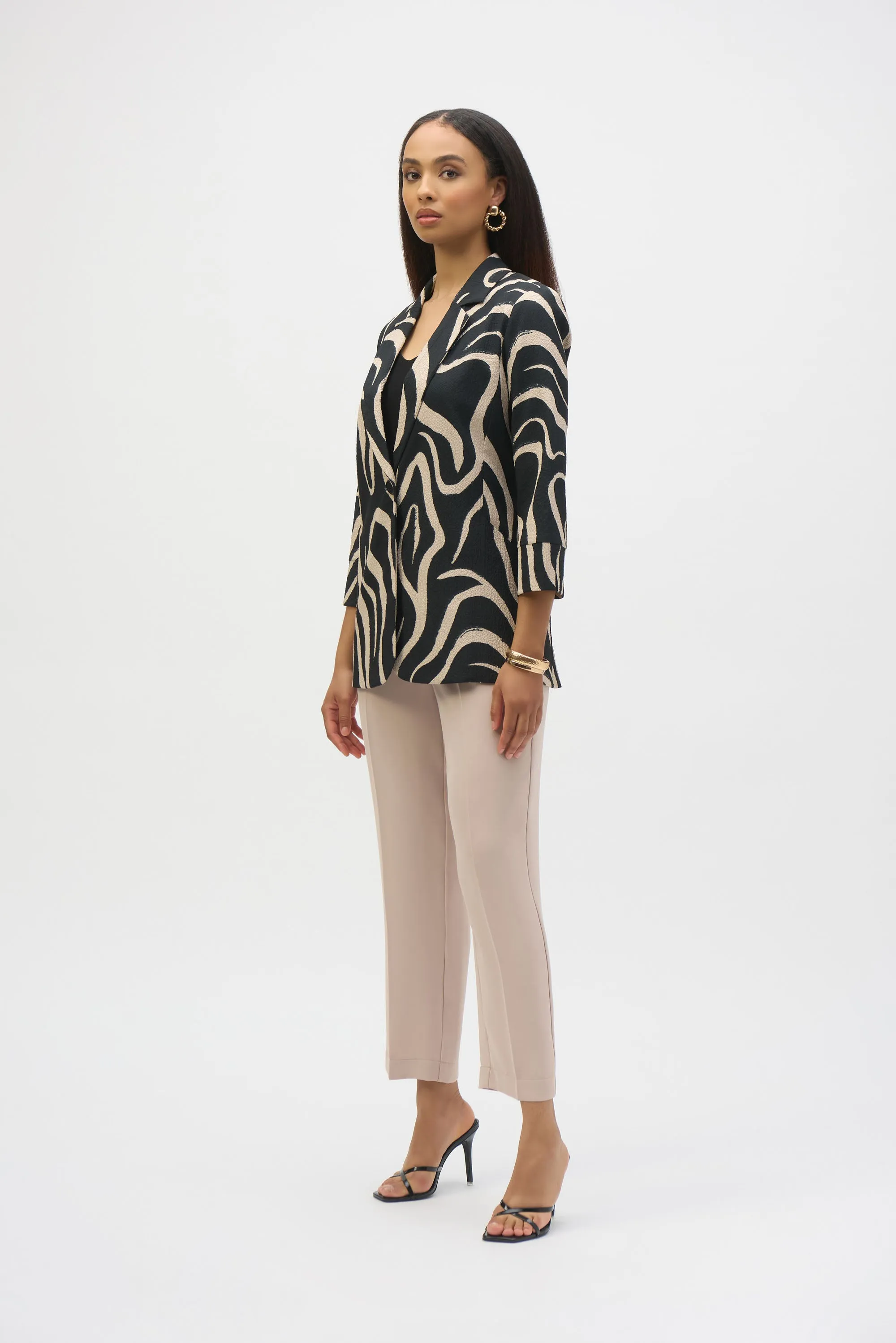 Joseph Ribkoff Black/Parchment Abstract Print Straight Blazer Style 252152