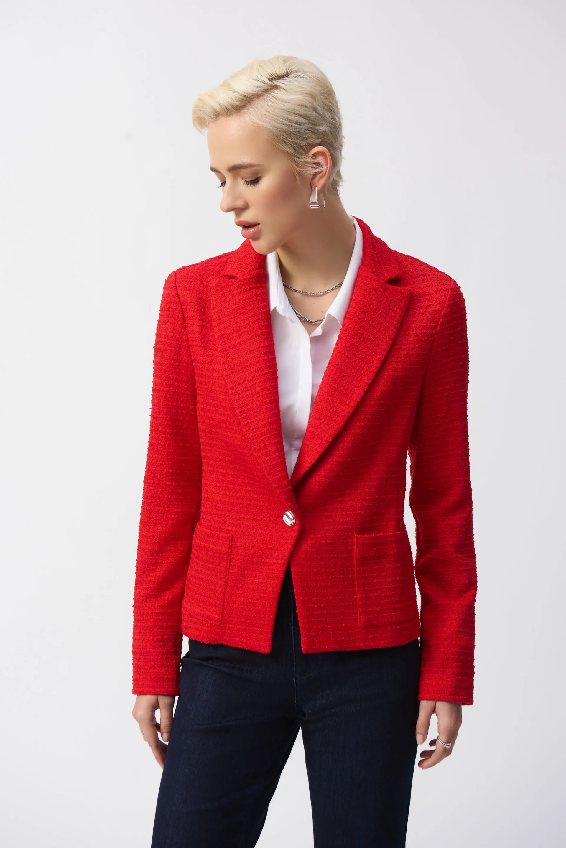 Joseph Ribkoff Radiant Red Bouclé Fitted Blazer Style 251239