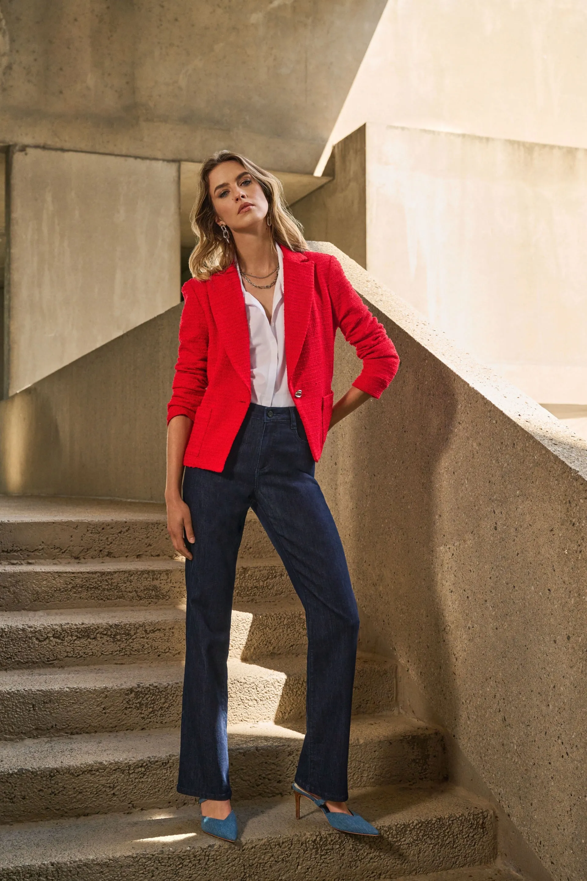 Joseph Ribkoff Radiant Red Bouclé Fitted Blazer Style 251239
