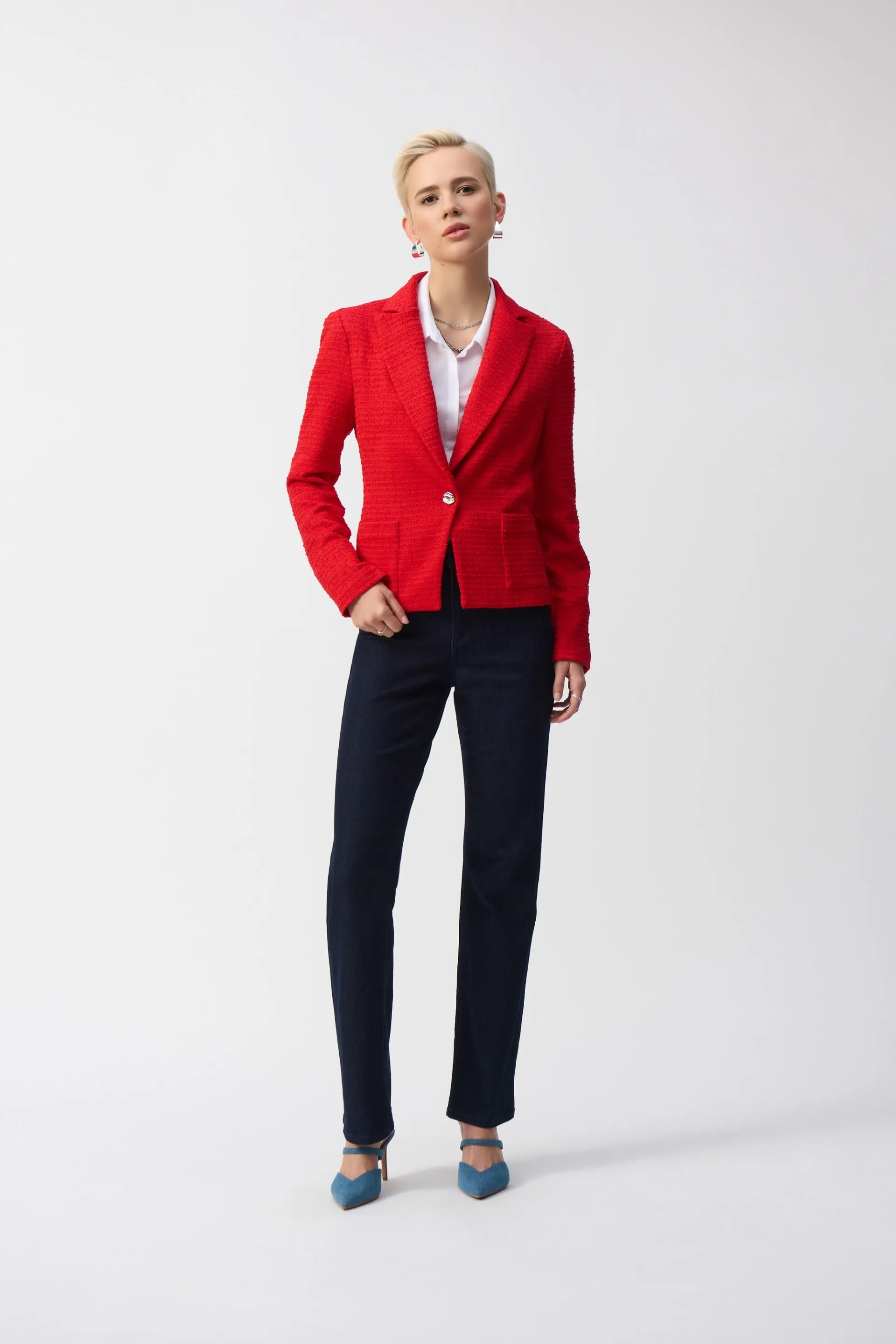 Joseph Ribkoff Radiant Red Bouclé Fitted Blazer Style 251239
