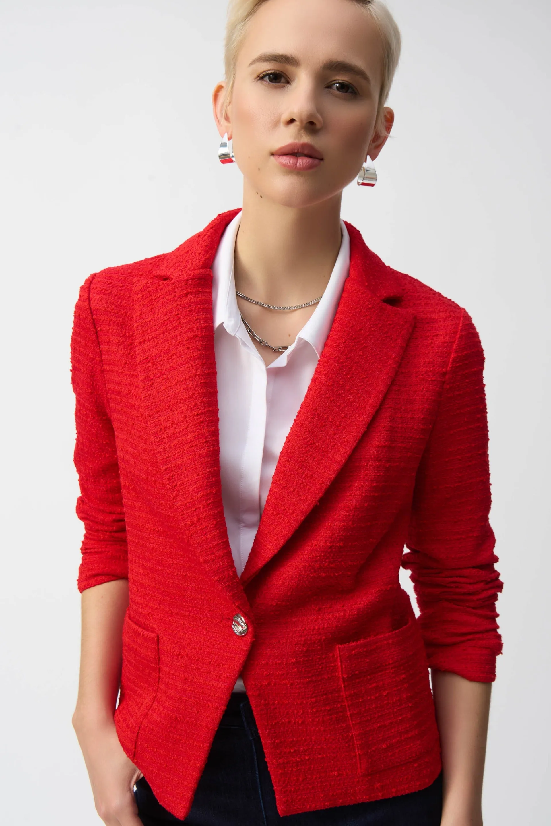 Joseph Ribkoff Radiant Red Bouclé Fitted Blazer Style 251239