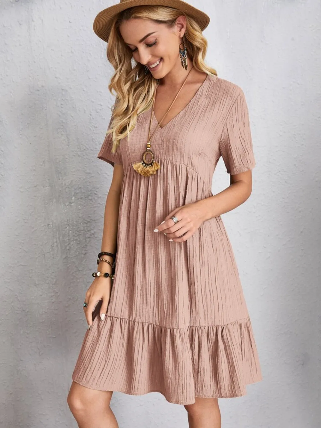 Jovie Full Size V-Neck Short Sleeve Dress