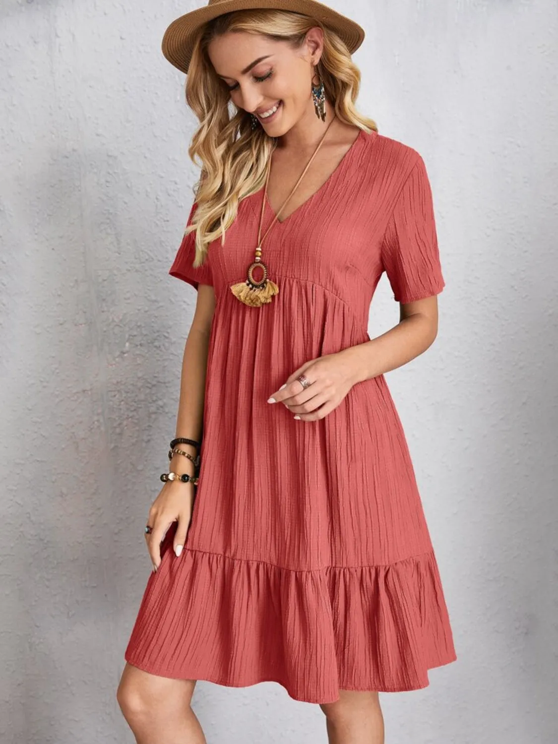 Jovie Full Size V-Neck Short Sleeve Dress