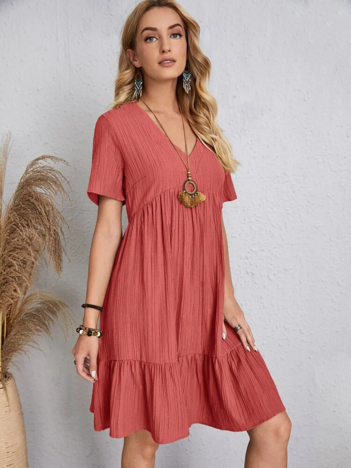 Jovie Full Size V-Neck Short Sleeve Dress